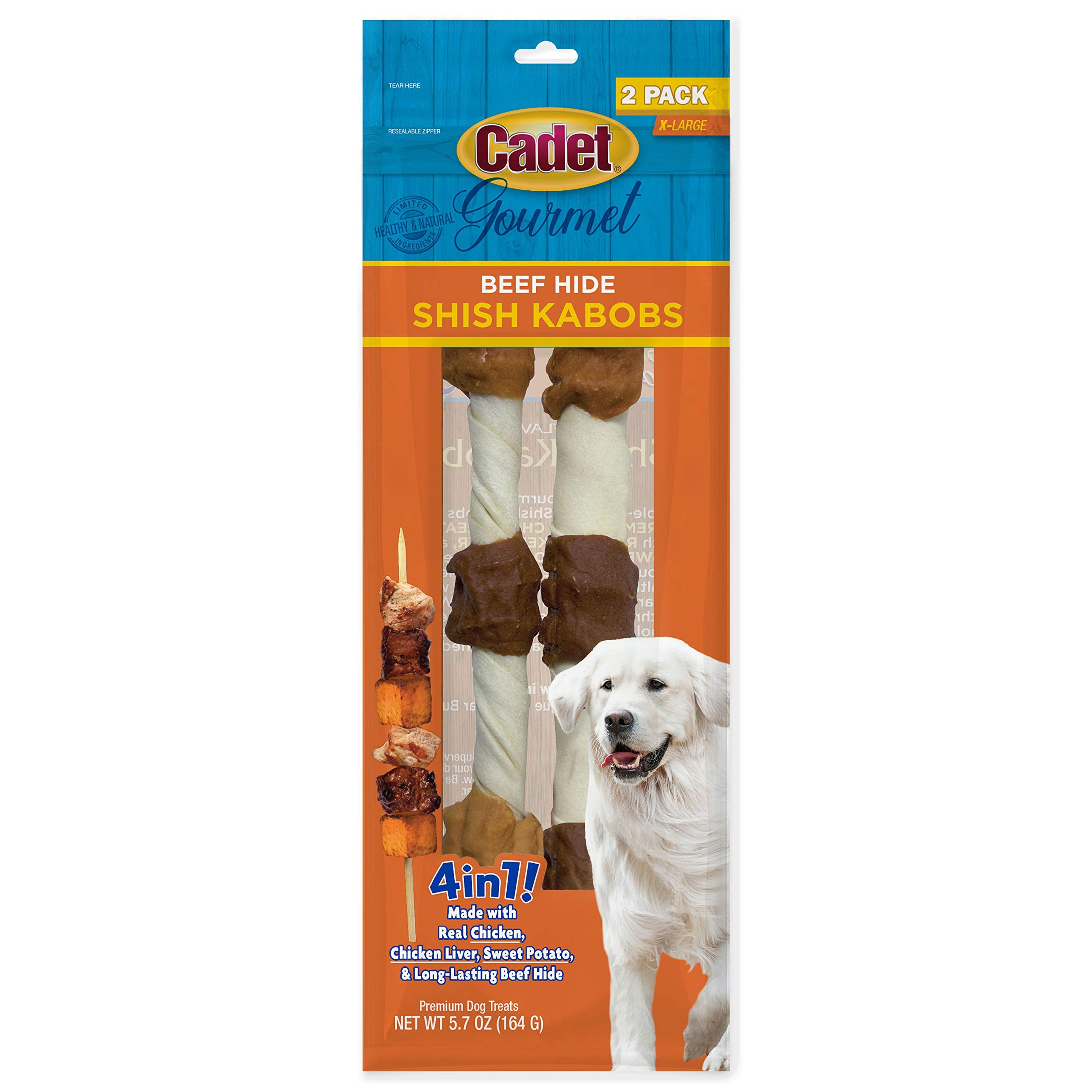 Cadet Gourmet – brochettes boeuf poulet patate douce 10 po; récompense durable pour grands chiens