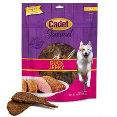 Cadet Gourmet Canard Jerky emballage – récompense savoureuse pour l'entraînement.