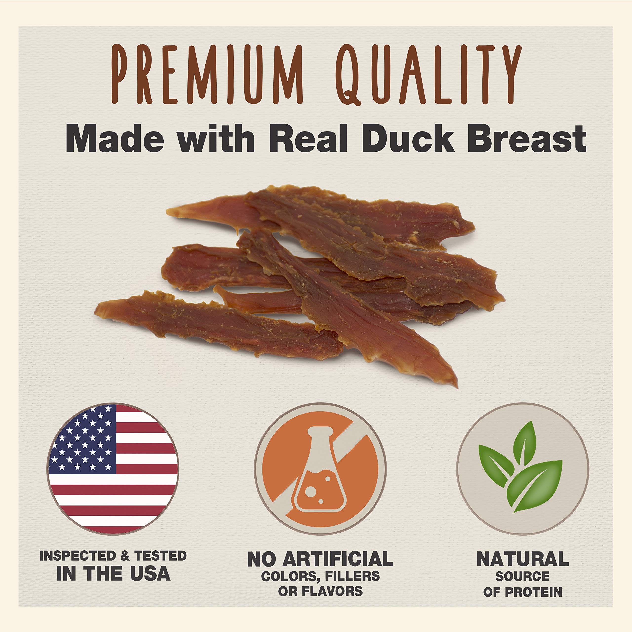 Cadet Gourmet Poitrine de Canard Jerky, emballage montrant la texture et la portion