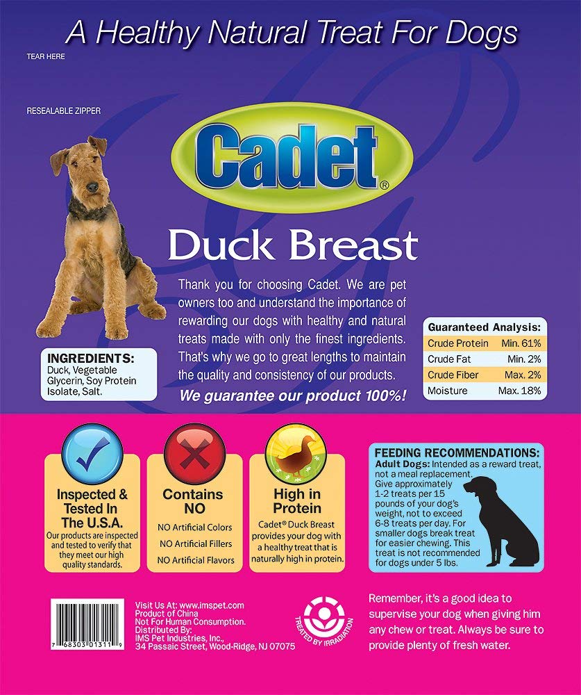 Cadet tranches épaisses de poitrine de canard, friandises naturelles pour chiens.