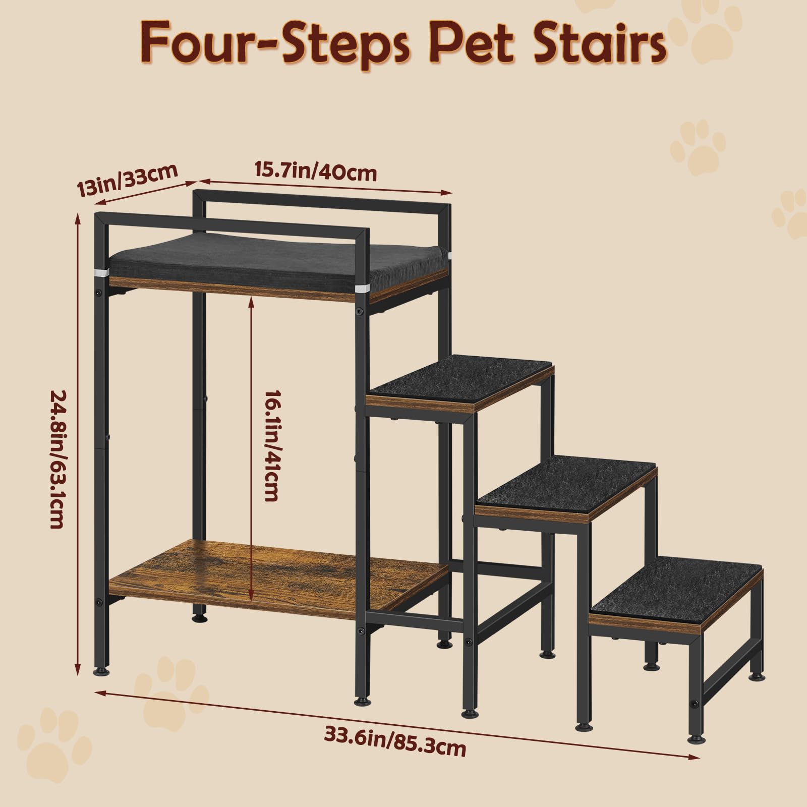 CADUKE lits-chien-escaliers-4-etapes: support sûr pour petits chiens et chats