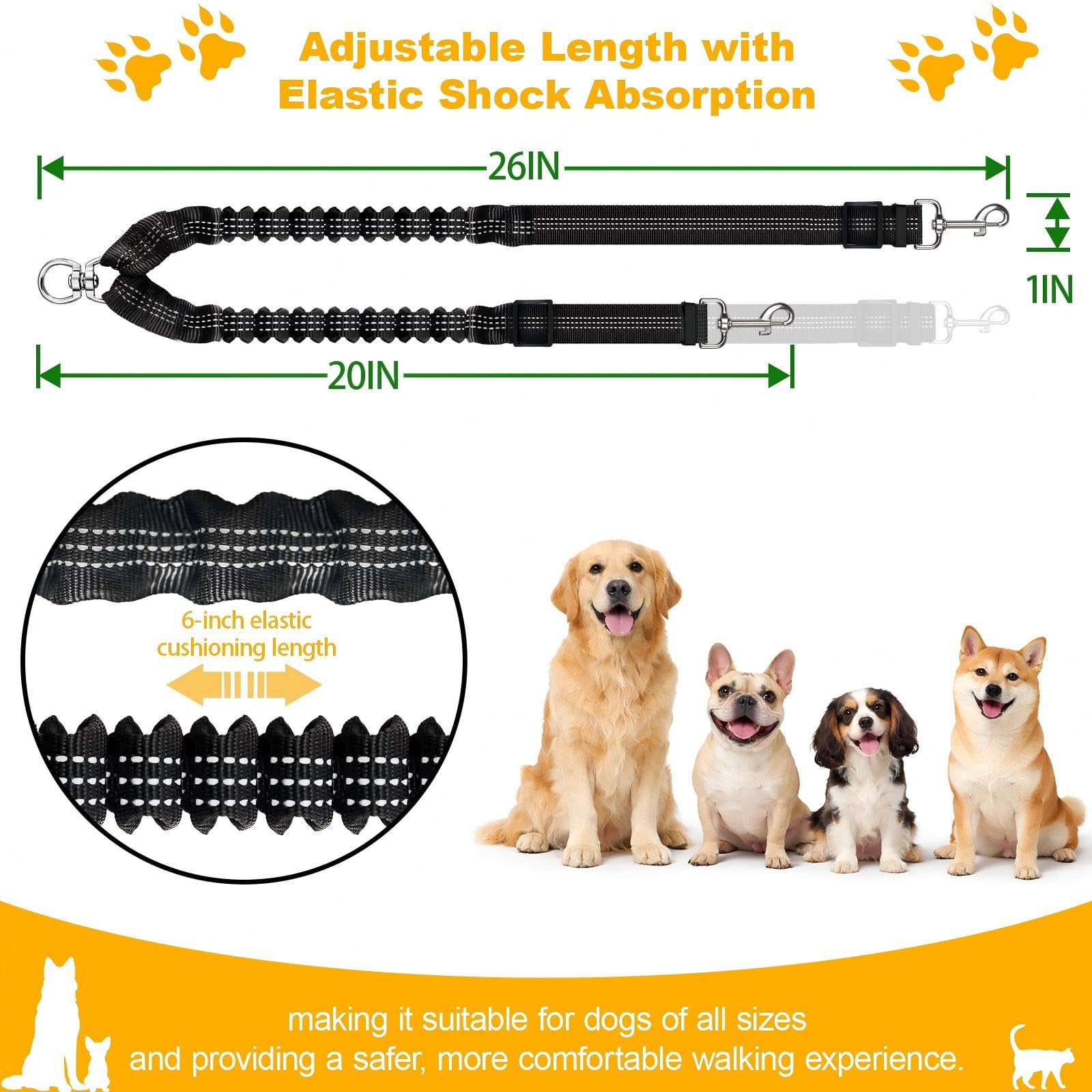 Caldzur corde extensible absorbe les tirages pour protéger poignets et chiens.