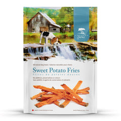 Caledon Farms frites patate douce emballage – collation saine idéale pour chiens de toutes tailles.