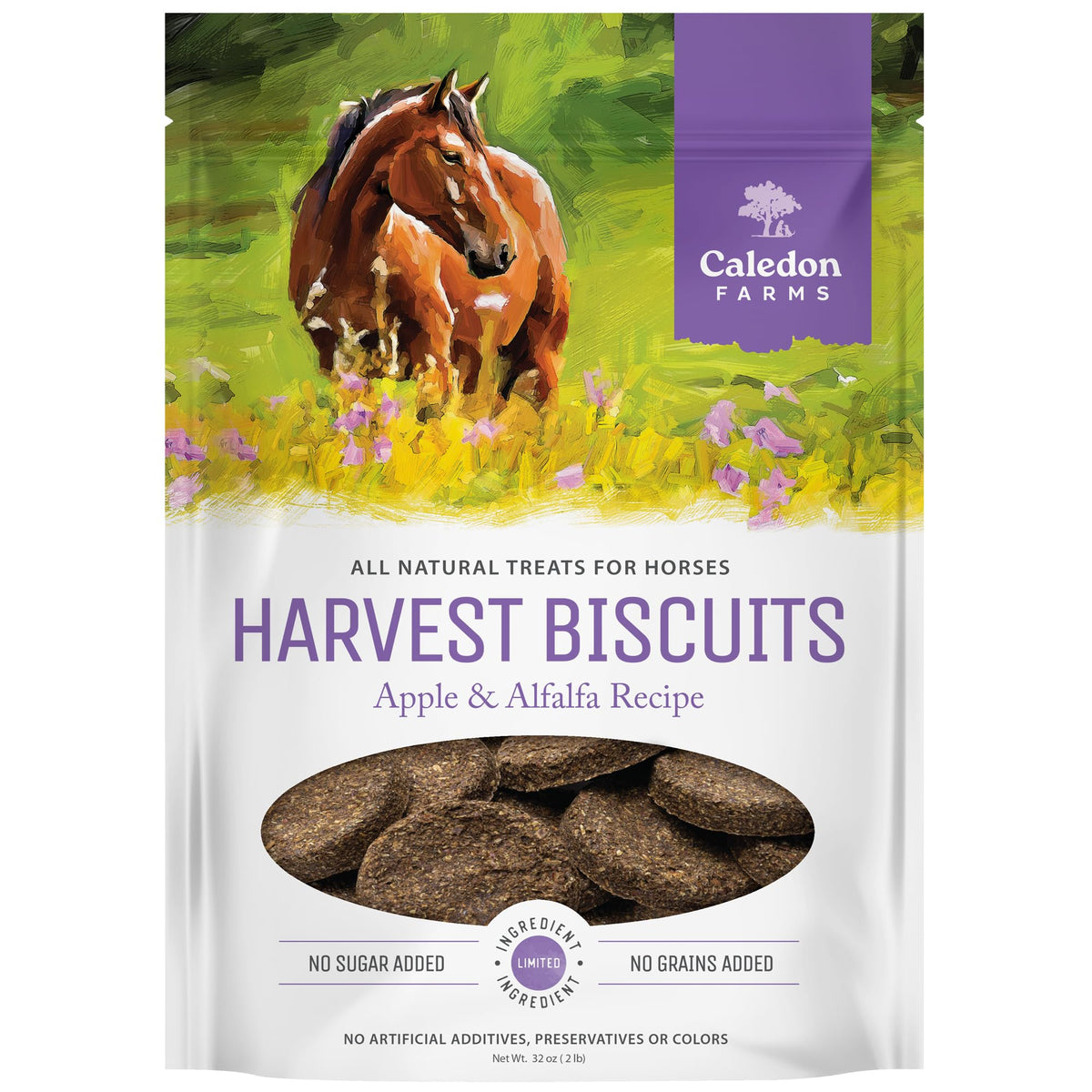 Caledon Farms Harvest Biscuits pomme-luzerne, friandise croquante pour cheval.