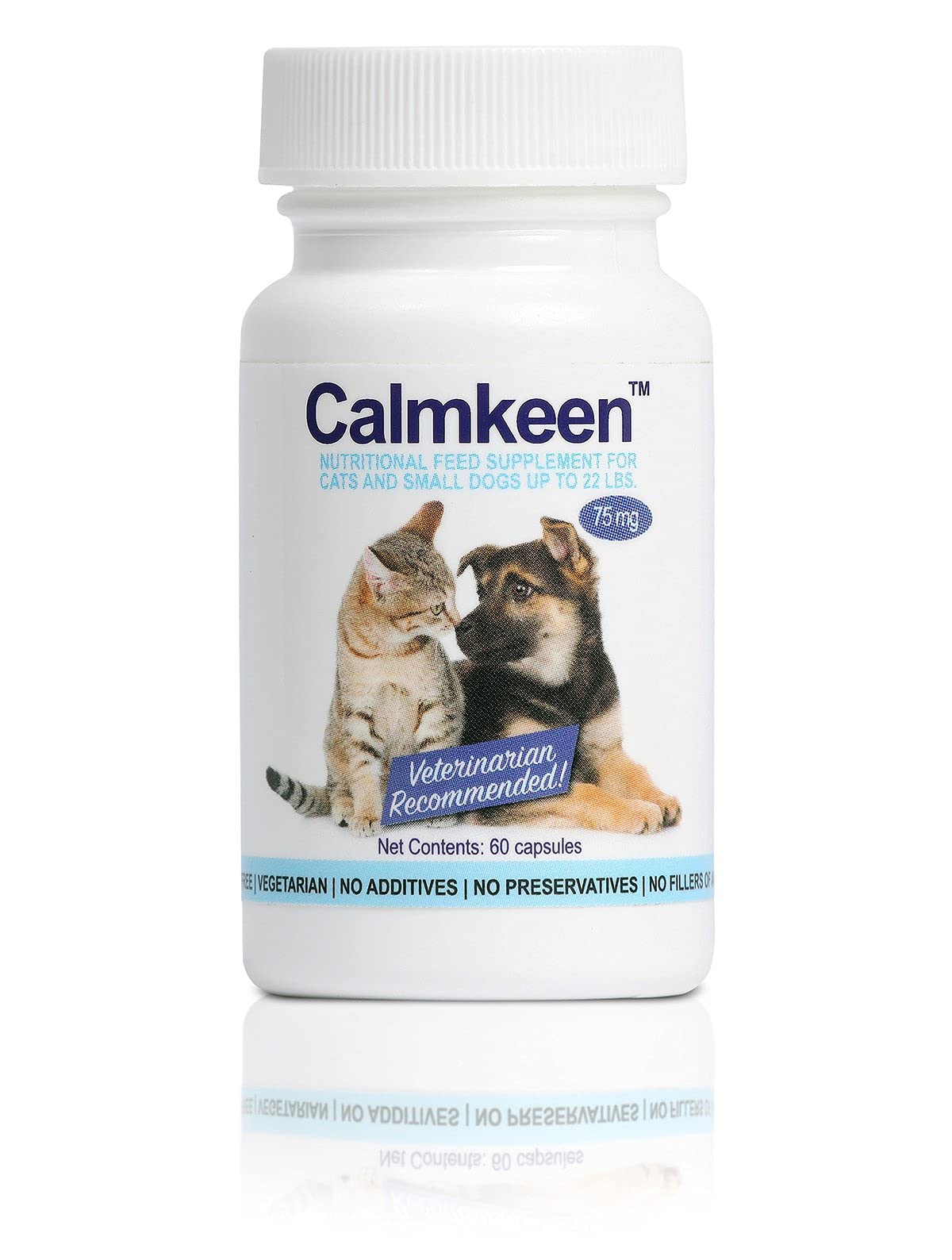Calmkeen: bouteille de 60 capsules, soutien calme pour petits chiens et chats.