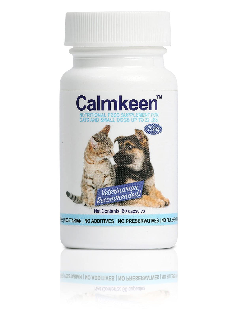 Calmkeen: bouteille de 60 capsules, soutien calme pour petits chiens et chats.