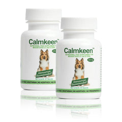 Calmkeen: bouteille et étiquette détaillée, apaisement potentiel pour chiens stressés.