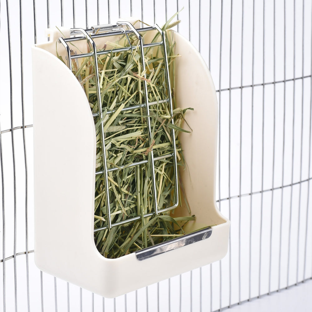 Distributeur CALPALMY usage cage moyenne, accessibilité du foin.