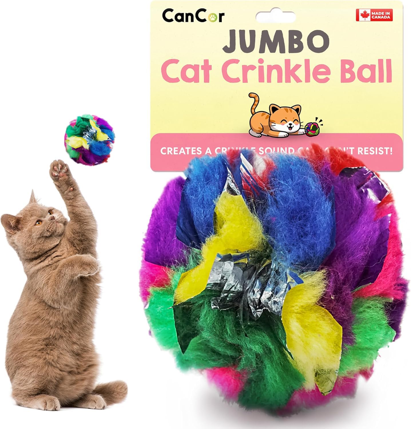 Boule crinkle Cancor Innovations geante pour chats, facile a repérer et ideal pour la chasse