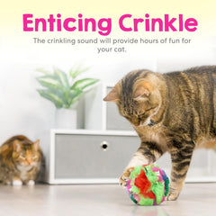 Boule crinkle Cancor Innovations avec pompon scintillant, stimule la curiosite du chat