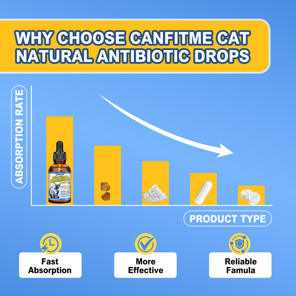 Canfitme Antibitics pour chats — soutien immunitaire naturel pour tous les âges et races.