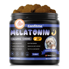 Canfitme Melatonine Chien : bouteille illustrant le soutien au sommeil et au calme.