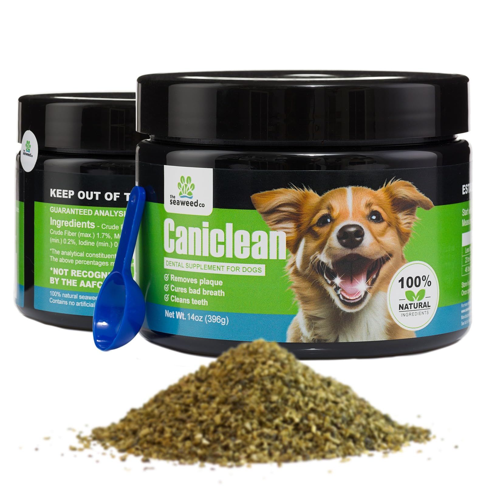 Caniclean poudre-dents-chien-sur-nourriture: hygiène dentaire facilitée lors des repas.