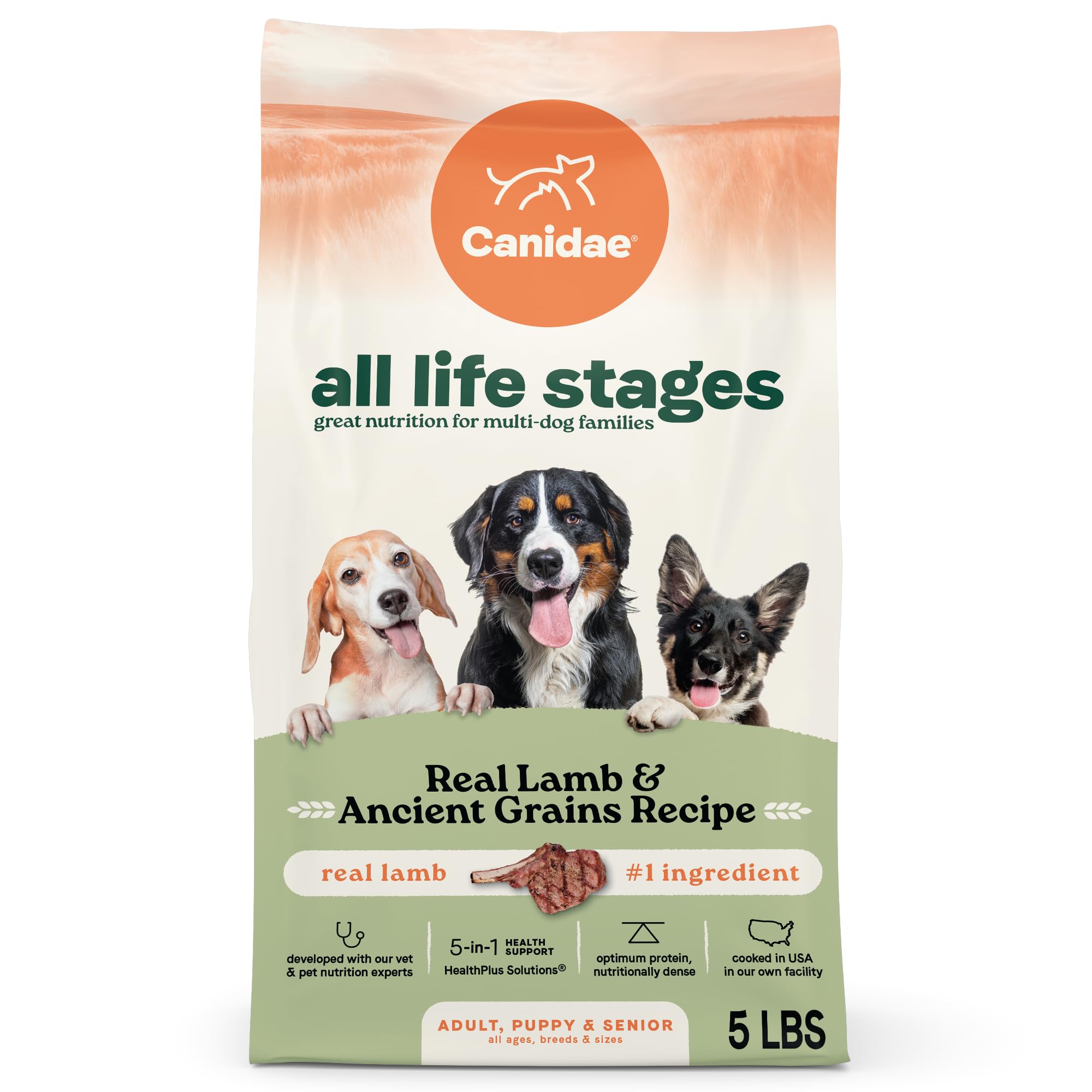 CANIDAE All Life Stages, agneau réel premier ingrédient pour nutrition complète.