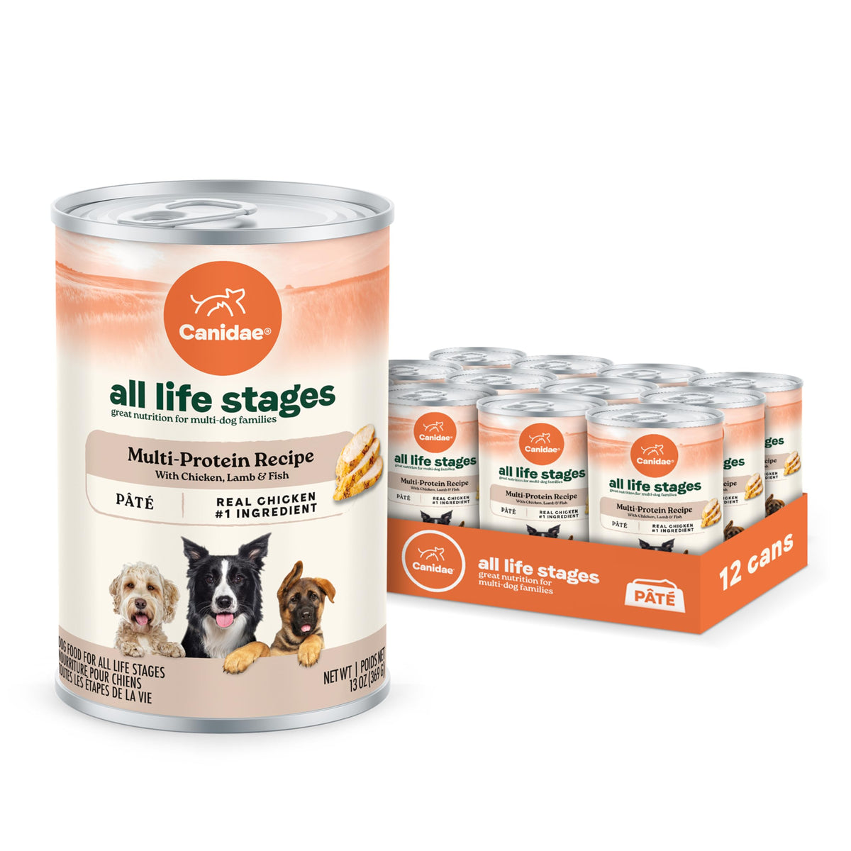 Canidae – toutes les étapes de vie, poulet-agneau-poisson, conserve humide et saveur naturelle.