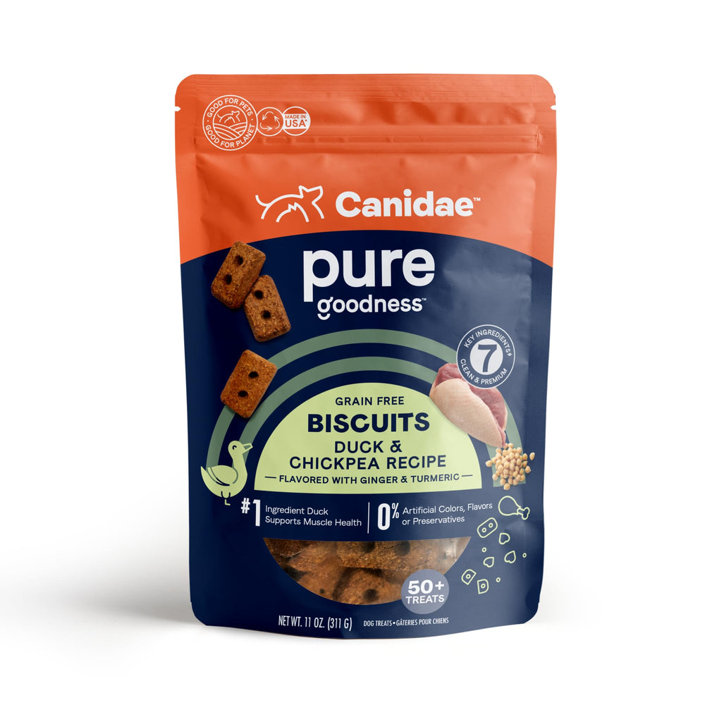 CANIDAE Pure biscuit chien canard et pois chiches, croquant et savoureux pour récompense.