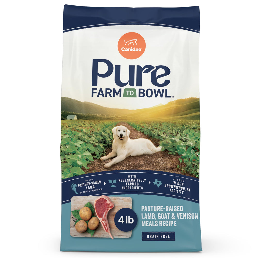 CANIDAE Pure emballage-face: aperçu clair du produit et de ses bénéfices pour chiens adultes.