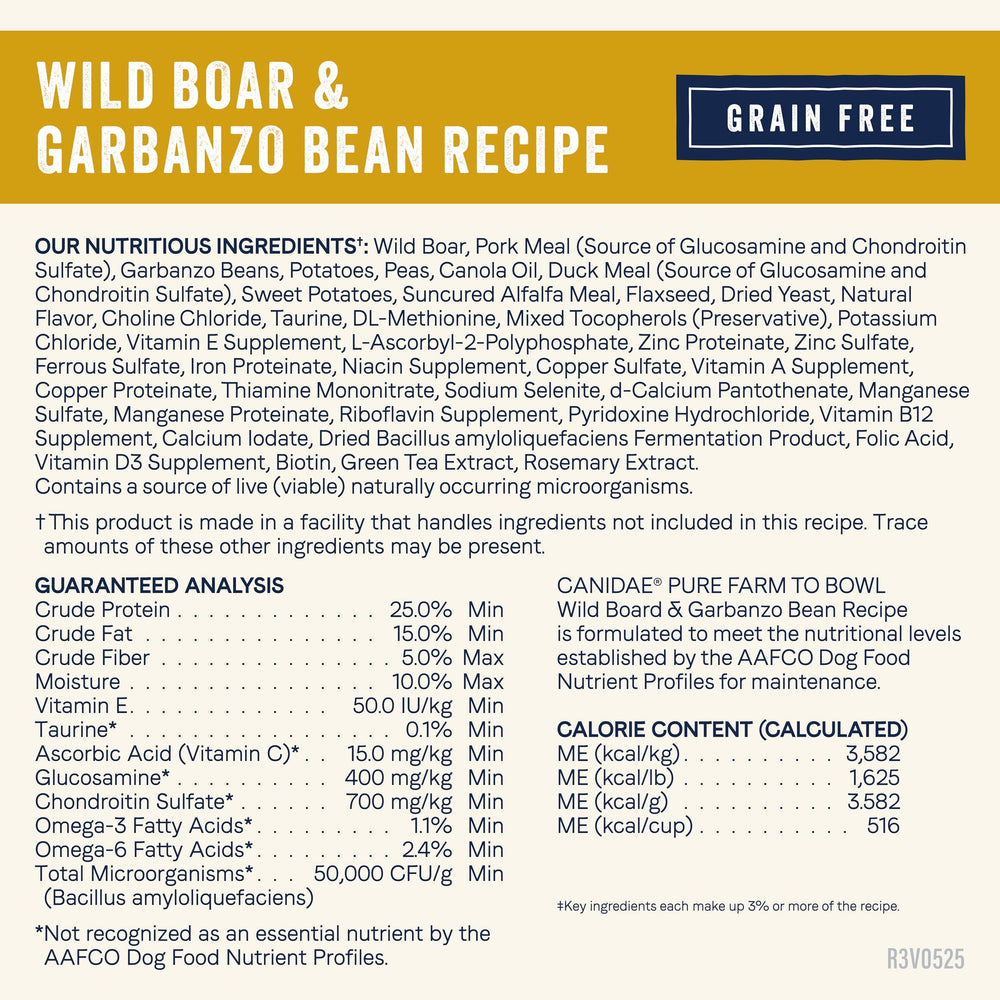 Canidae Pure sans additifs artificiels, goût naturel et respect des ingrédients.