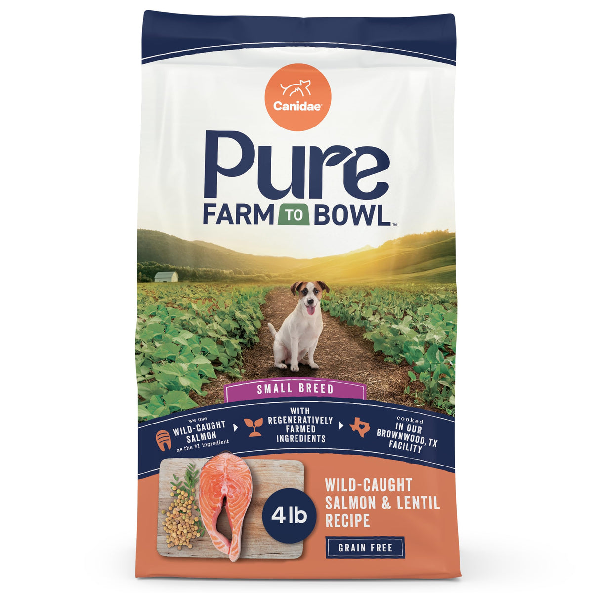 CANIDAE Pure Farm to Bowl – saumon sauvage et lentilles, soutien peau et pelage.