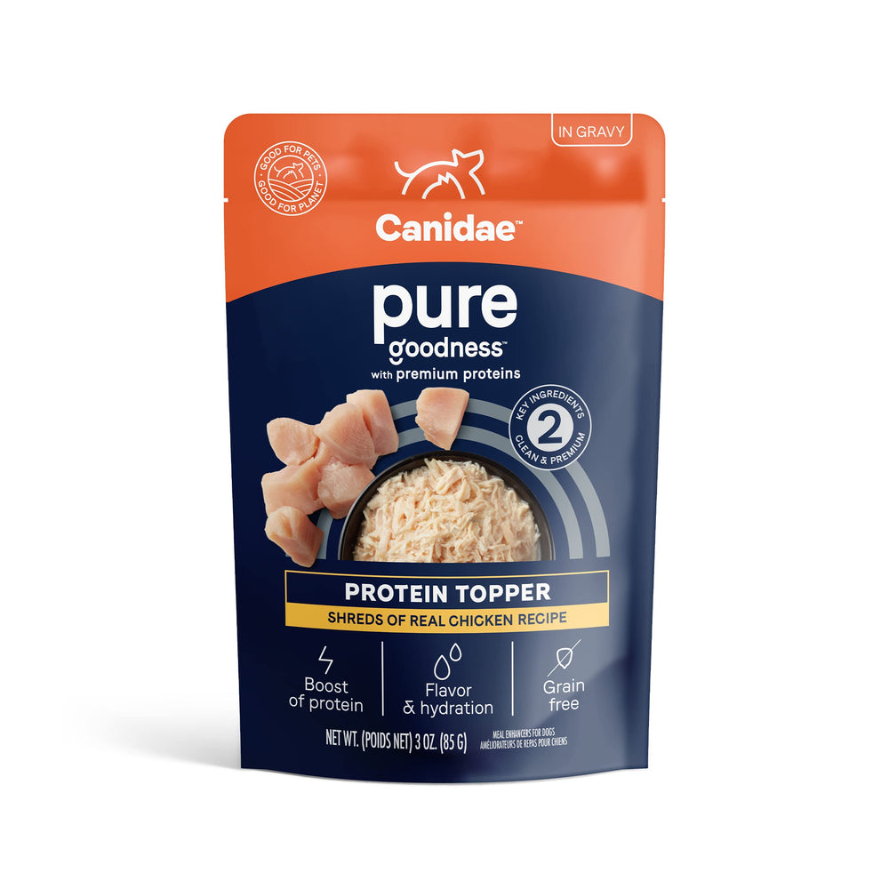CANIDAE Pure Protein Topper: émiètes de poulet réel dans la sauce, boost protéines.