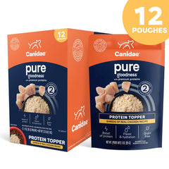CANIDAE Pure Protein Topper: texture savoureuse et sauce appétissante pour chiens.
