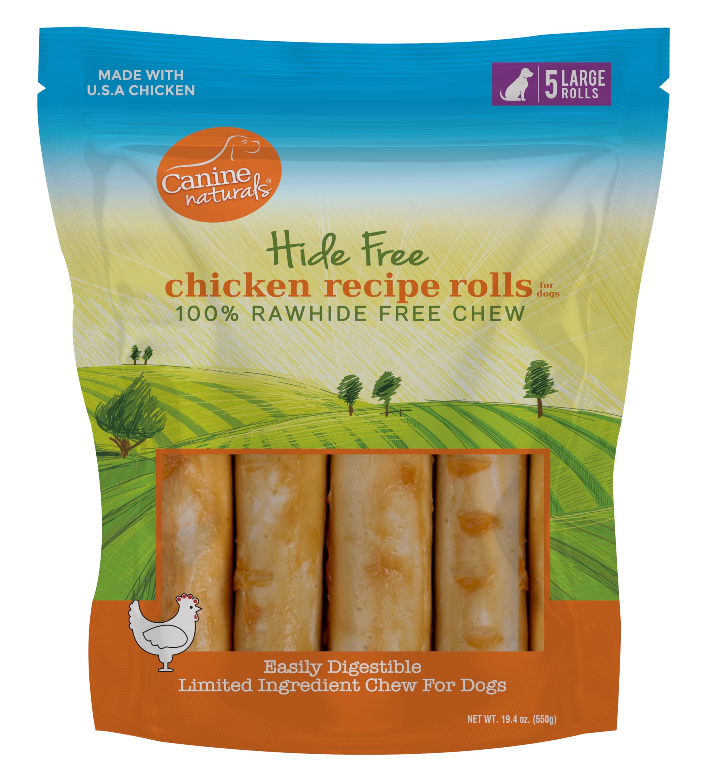 Canin Naturels — rouleaux poulet 7 pouces, mastication longue et satisfaisante.