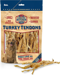 Tendons de dinde Canine Butcher Shop en emballage 8 oz, snack naturel sans additifs.