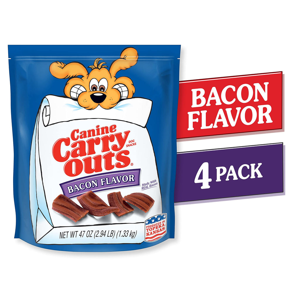 Friandises Canine Carry Outs bacon, formes amusantes pour un moment de jeu.