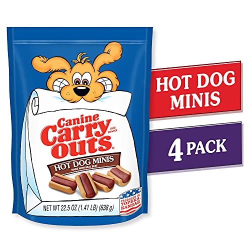 Canine Carry Outs hot dog minis, texture molle et facile à mâcher idéale pour les chiens.