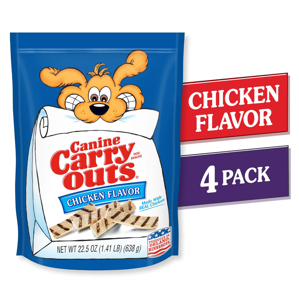 Friandises Canine Carry Outs en morceaux doux au poulet, texture agréable.