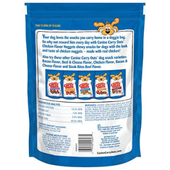 Paquets Canine Carry Outs quatre sachets, solution pratique pour friandises quotidiennes.