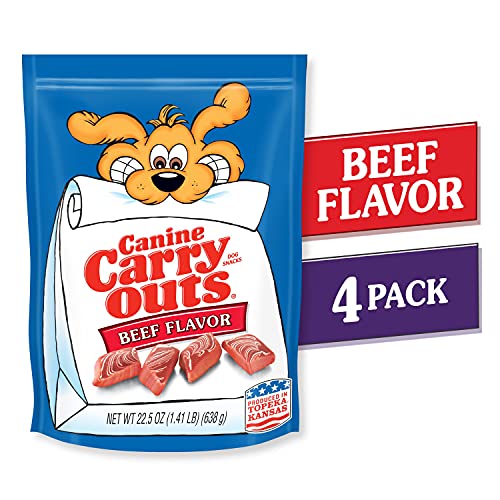 Canine Carry Outs friandises boeuf moelleuses, texture facile à mâcher pour les chiens.