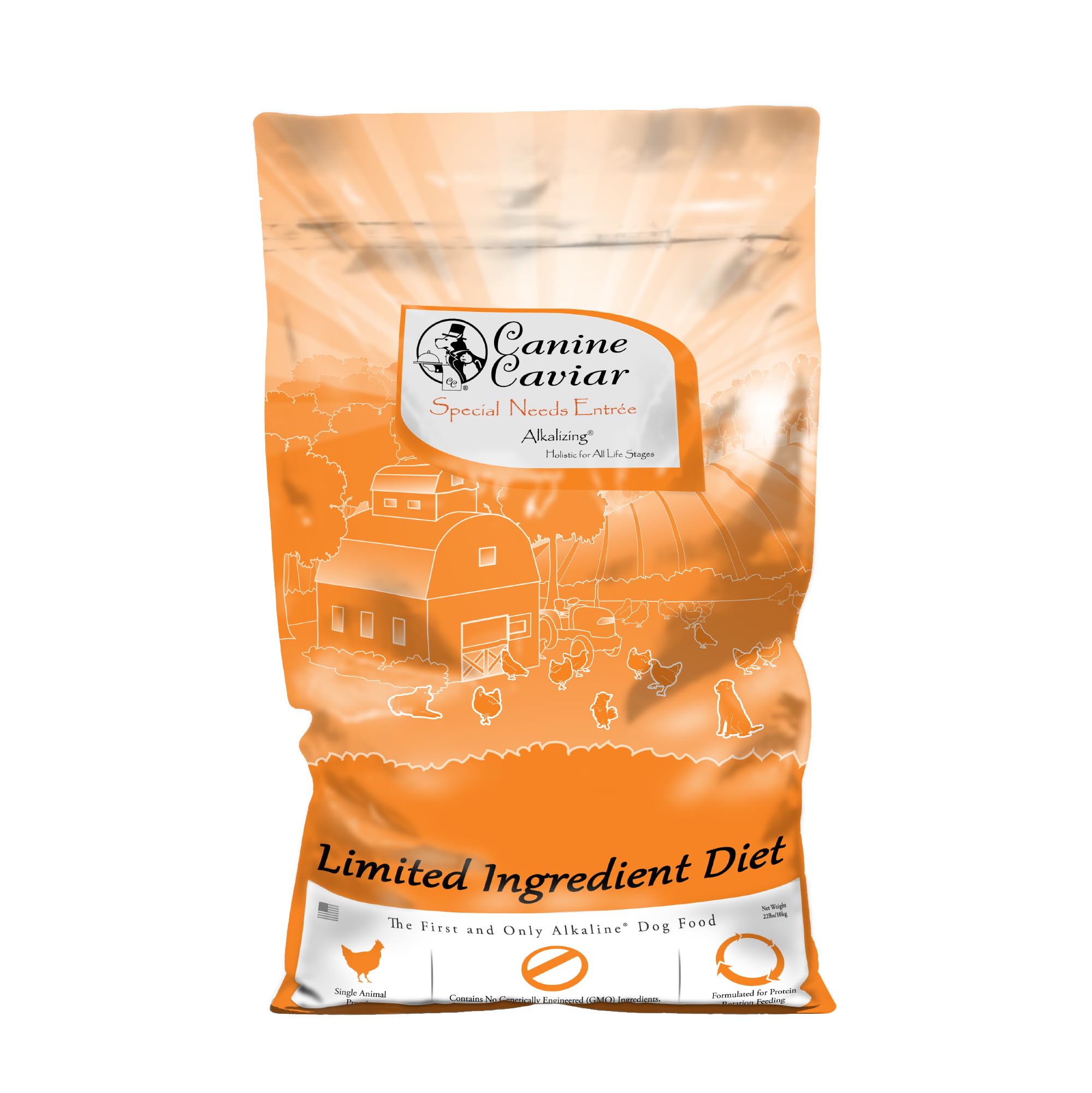 Canine Caviar Special Needs croquettes au poulet et riz brun dans le sac.
