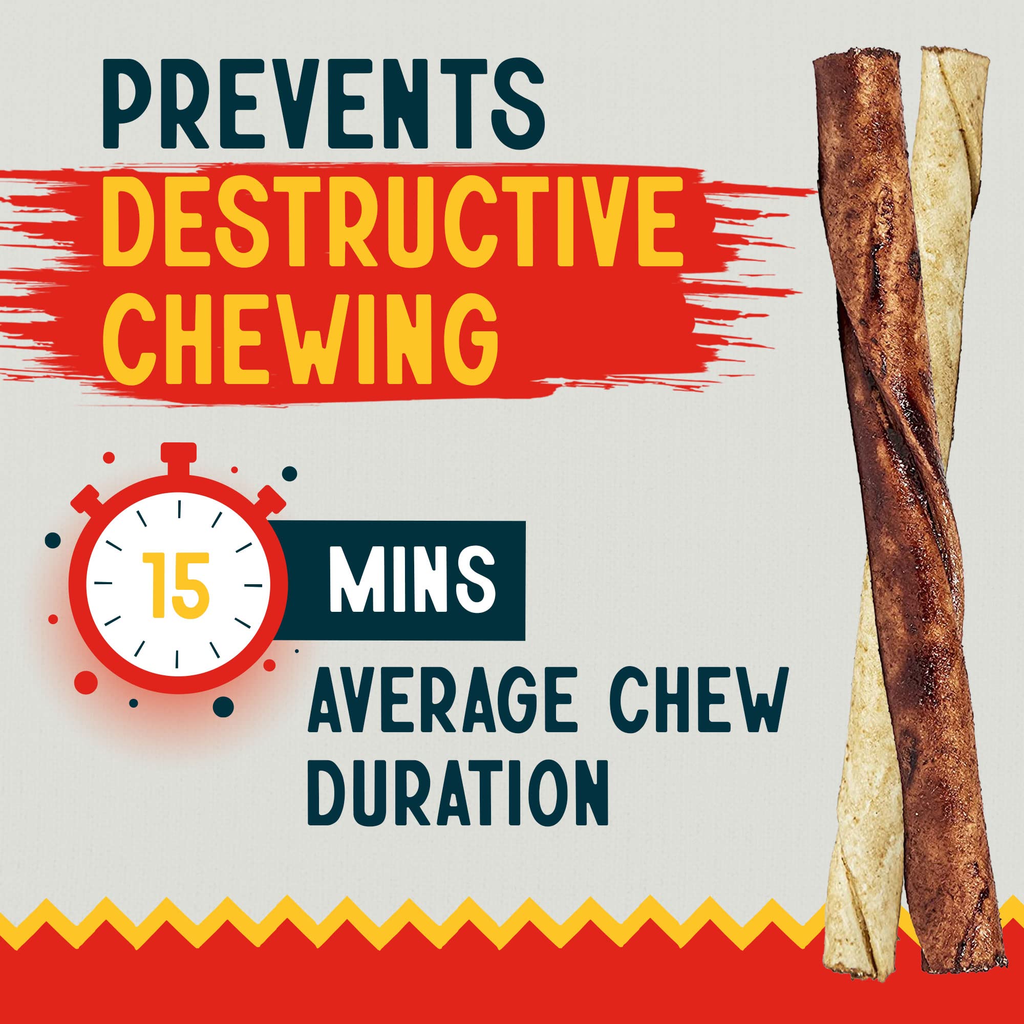 Canine Chews détail texture boeuf et poulet, idéal pour sessions de mastication prolongées
