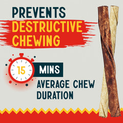 Canine Chews détail texture boeuf et poulet, idéal pour sessions de mastication prolongées