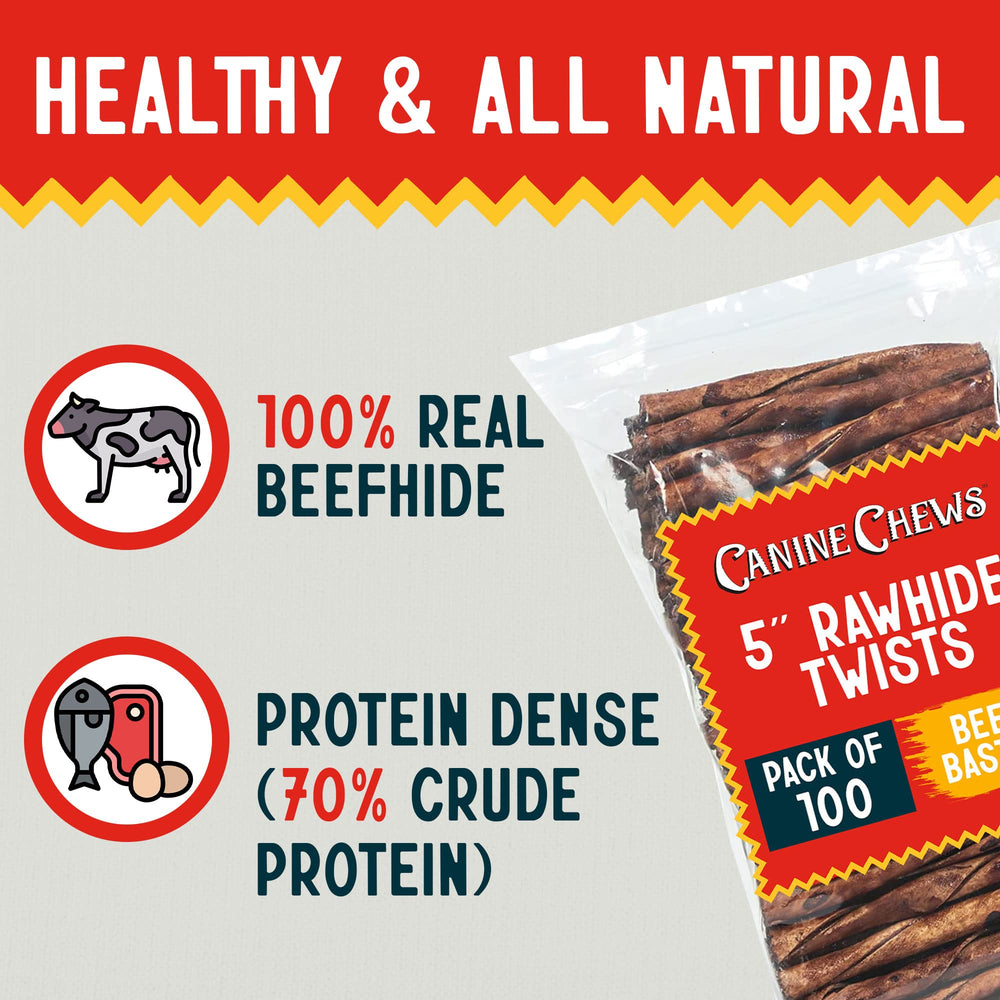 Ingrédients naturels Canine Chews, peau de bœuf protéinée.