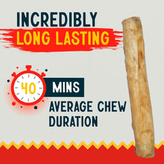 Mastication longue durée avec Canine Chews au poulet, texture robuste.