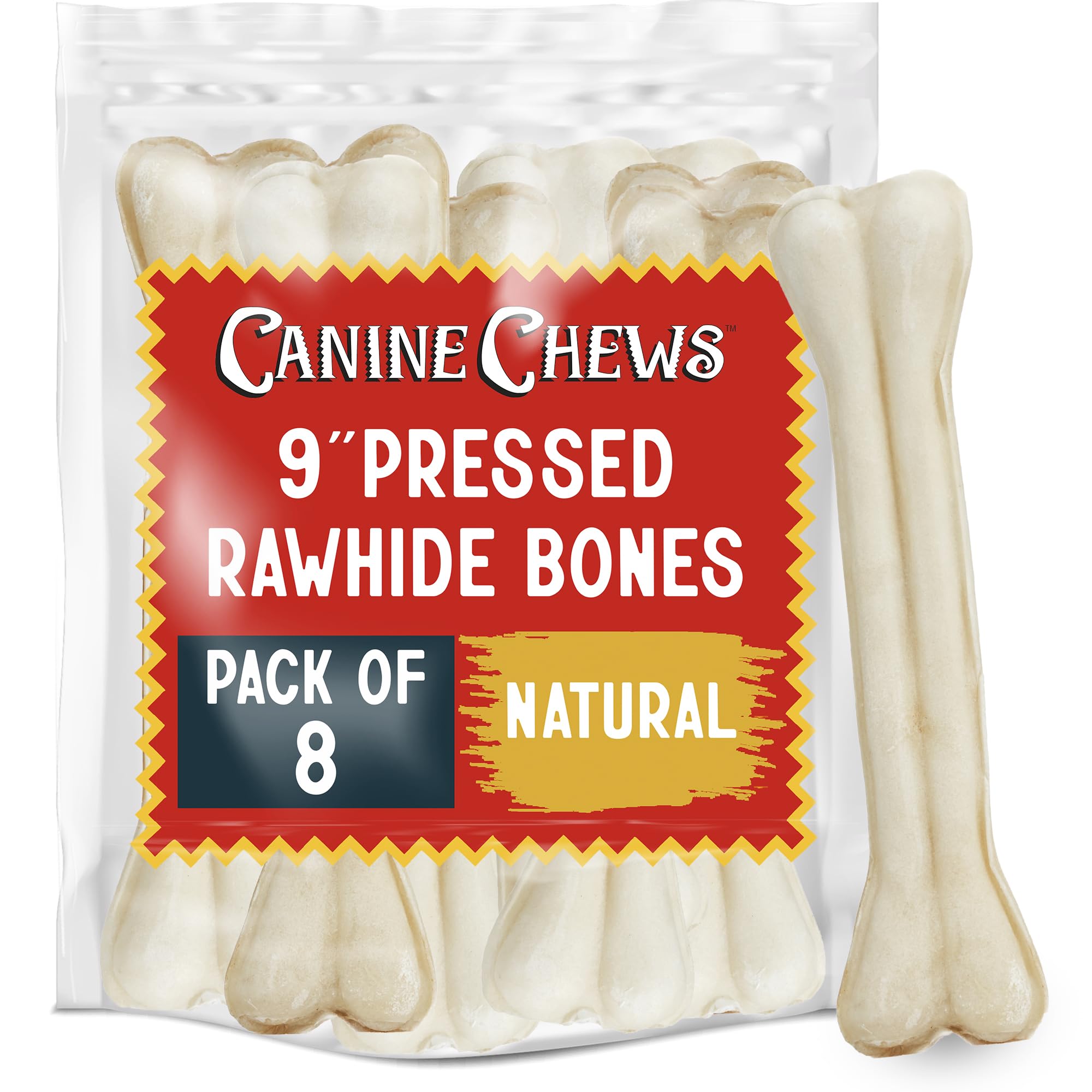 Canine Chews os 9 pouces: os pressé pour grands chiens, favorise l’occupation et l’hygiène dentaire.