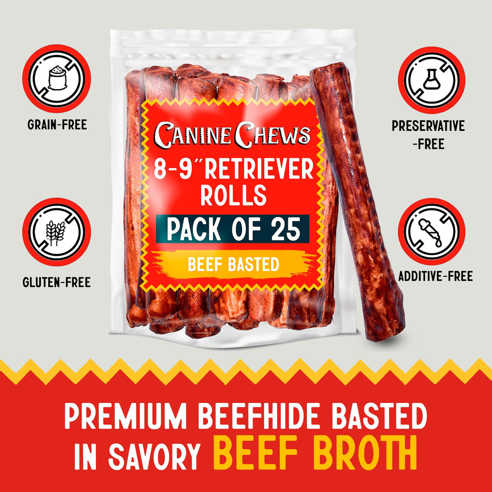 Canine Chews os en cuir brut de bœuf pour grands chiens, longue mastication.