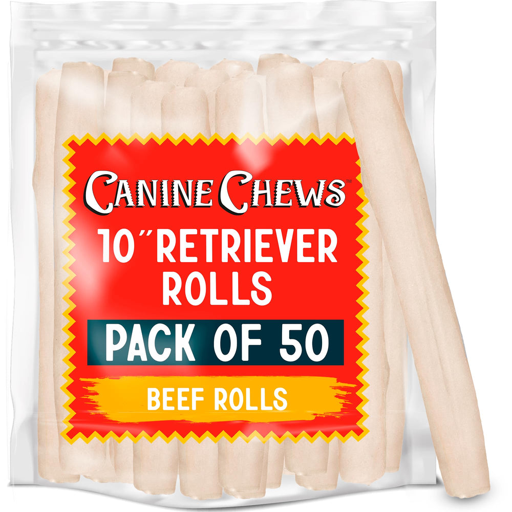 Canine Chews : rouleaux peau de boeuf seche pour gros chiens, mastication longue et naturelle.