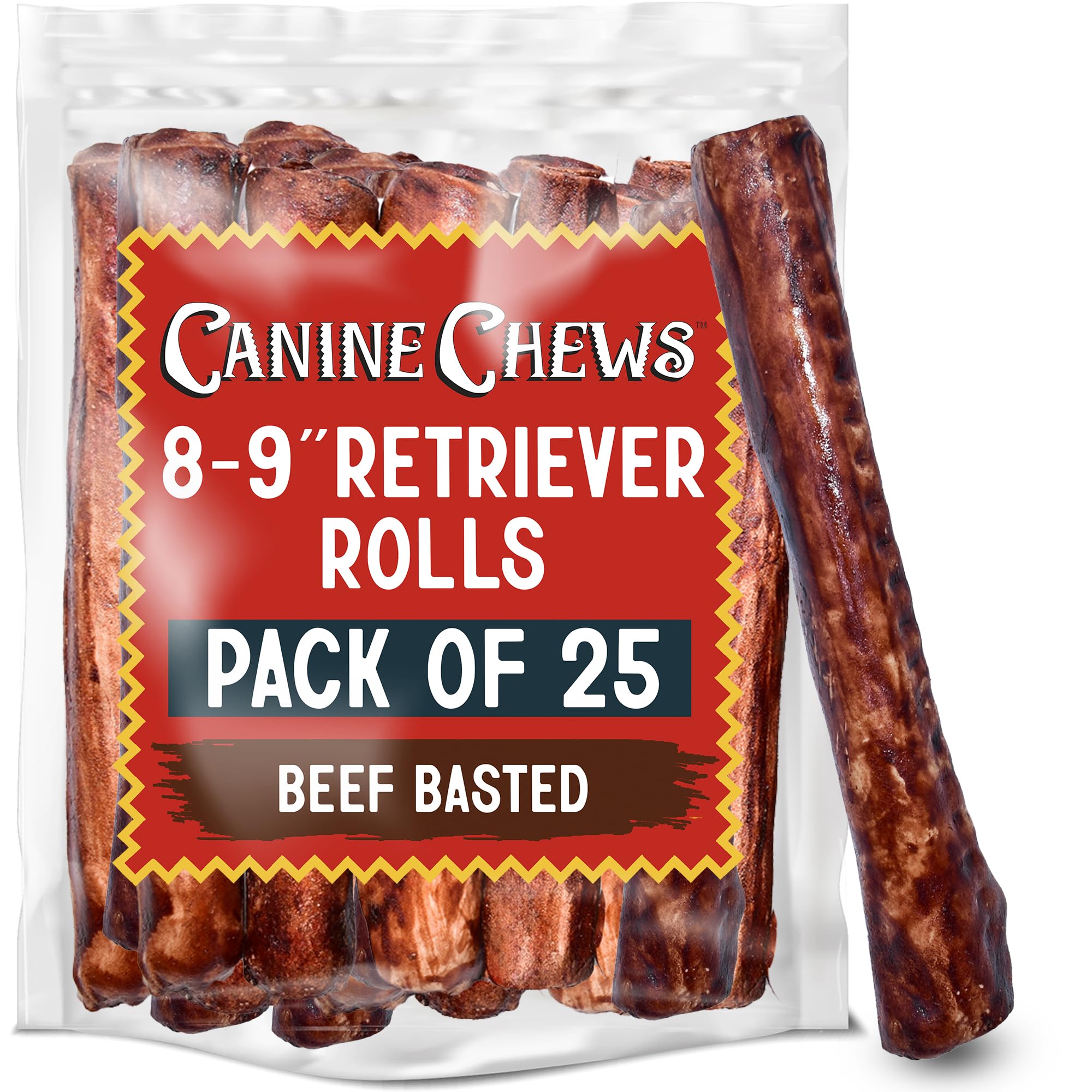 Canine Chews rouleaux en cuir brut de bœuf pour grands chiens, durables.