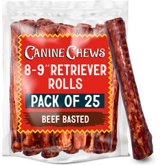Canine Chews rouleaux en cuir brut de bœuf pour grands chiens, durables.