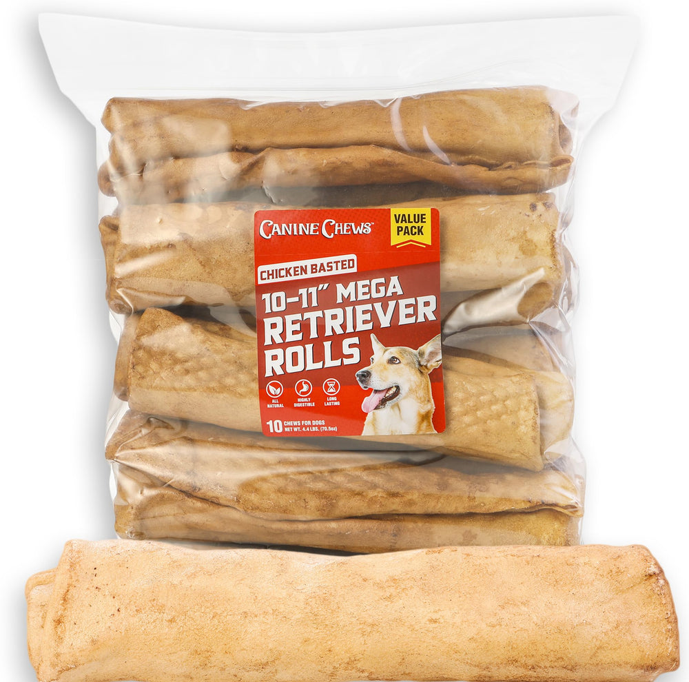 Canine Chews Rouleaux Mega Retriever au bœuf, mâche durable pour gros chiens.