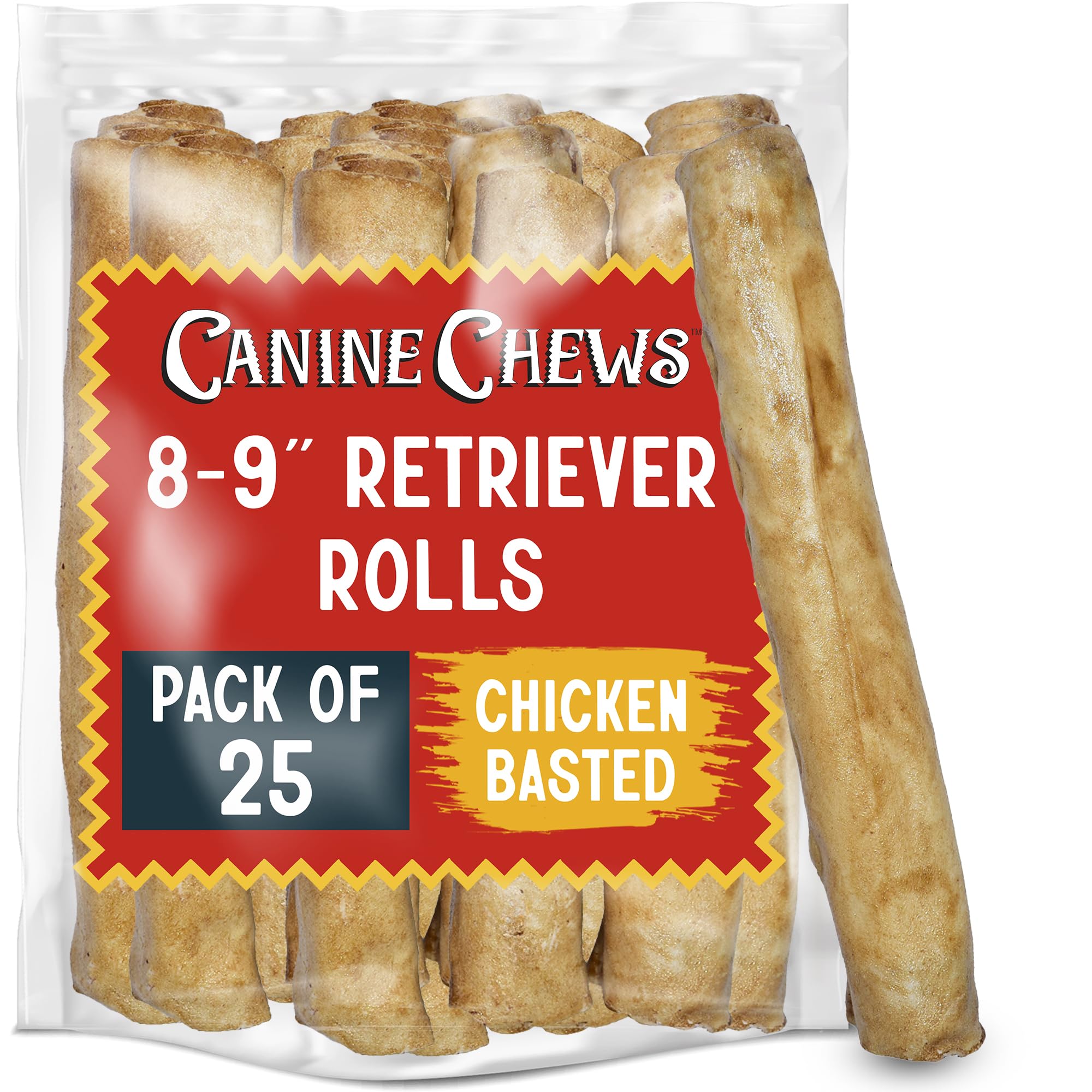 Rouleaux rawhide au poulet Canine Chews, 8-9 pouces, divertissent les chiens.