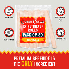 Canine Chews : texture ferme peau de boeuf sechee, résistance adaptée aux chiens mordeurs.