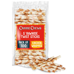 Canine Chews – torsades poulet enrobées boeuf: friandise durable pour chiens.