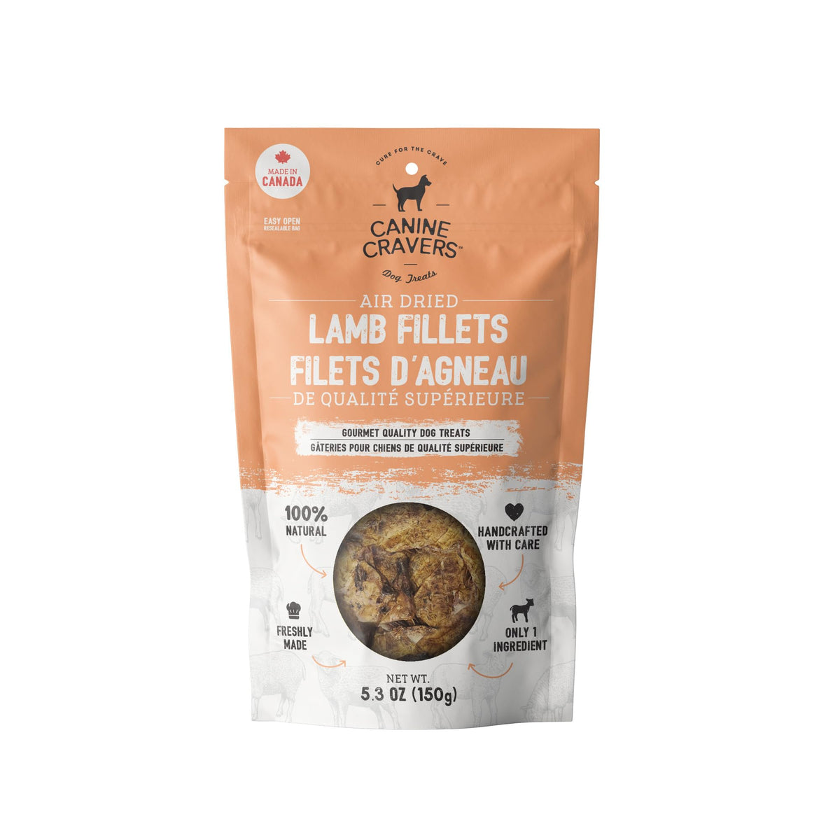 Canine Cravers filets d'agneau séchés à l'air, goût pur et naturel.