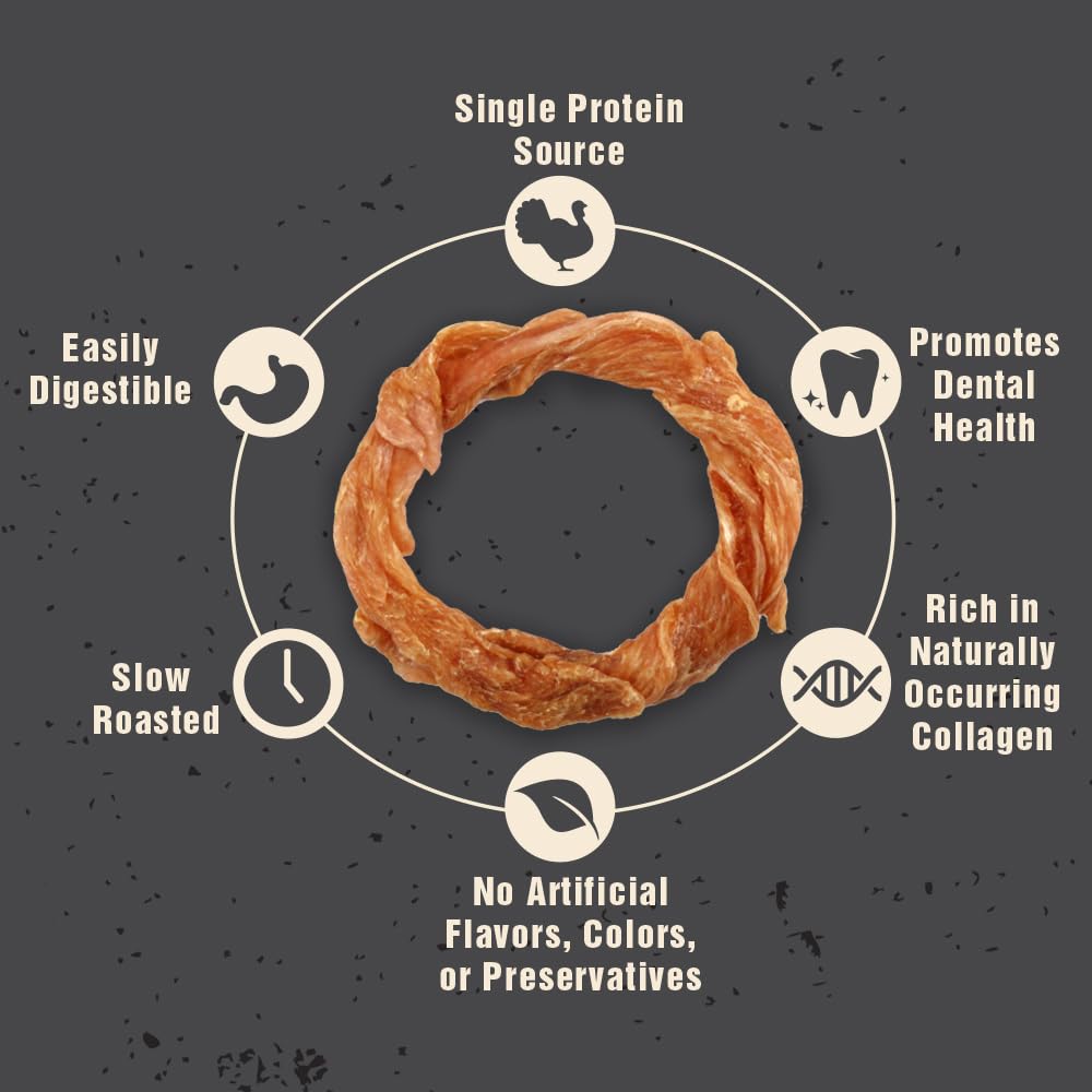 Des anneaux de tendon de dinde Canine Naturals pour une mastication durable.