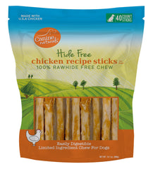 Canine Naturals baton-poulet emballage clair montrant une friandise sans cuir.