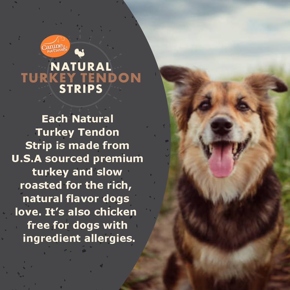 Tendons dinde Canine Naturals, morceaux nature, portion pour chiens.